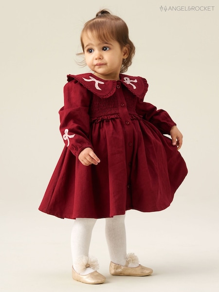 Burgundy - Angel & Rocket Edie Smock Yoke Collared Dress