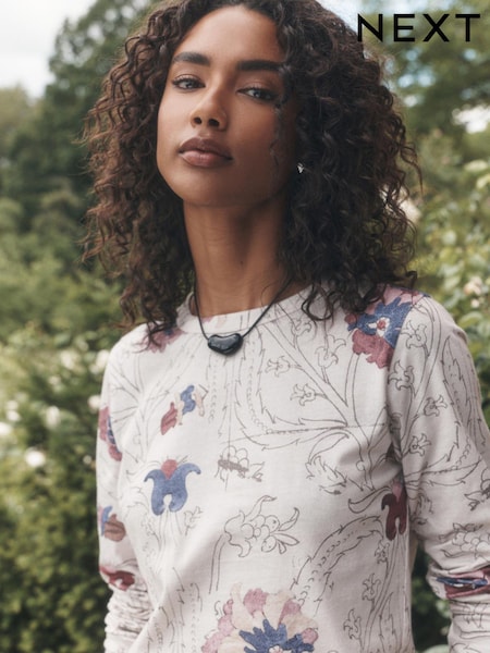 Φλοράλ National Trust X Next - T-shirt με μακρύ μανίκι, με λαιμόκοψη