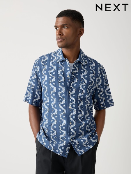 Navy - Regular Print Short Sleeve Shirt