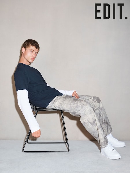 Navy - Regular Long Sleeve Edit T-shirt With Mock Layer