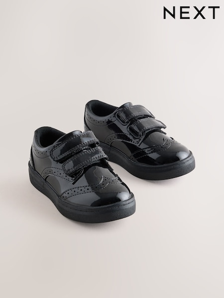 Black Patent - Touch Fastening Brogue Shoes