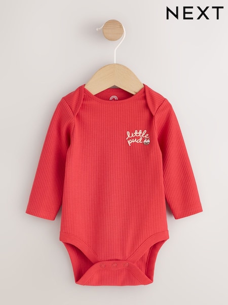 Red Little Pud - Christmas Long Sleeve Baby Bodysuit