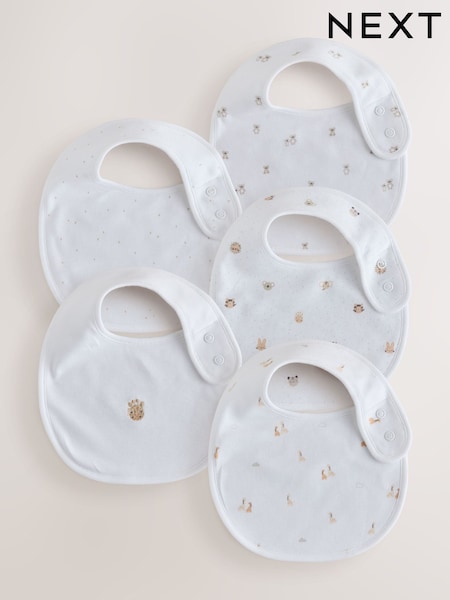 White Mini Safari Animals - Baby Bibs 5 Pack
