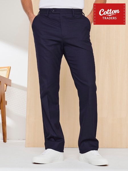 Blue - Regular Cotton Traders Signature Smart Twill Stretch Trousers 27"