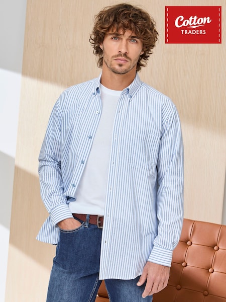 Stripe Blue/White - Regular Cotton Traders Signature Long Sleeve Oxford Shirt
