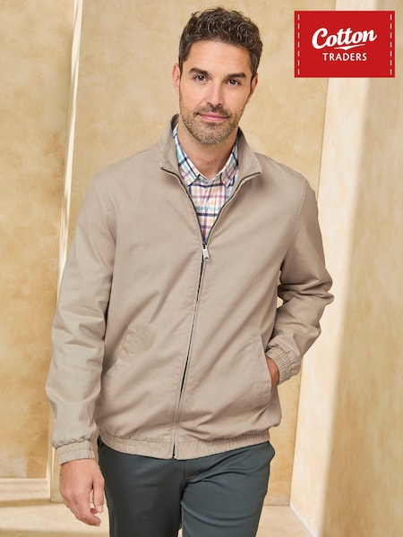 Natural - Regular Cotton Traders Washed Twill Harrington Jacket