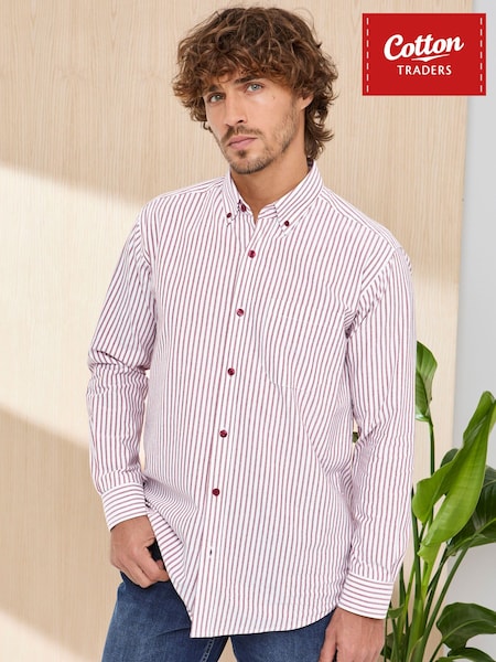 Stripe Orange - Regular Cotton Traders Signature Long Sleeve Oxford Shirt