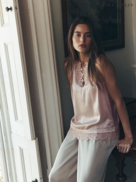Champagne Gold - Laura Ashley Lace Trim V-neck Cami Top
