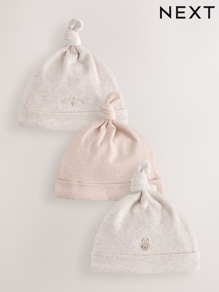 Neutral Bunny - Tie Top Baby Hats 3 Pack (0-12mths)