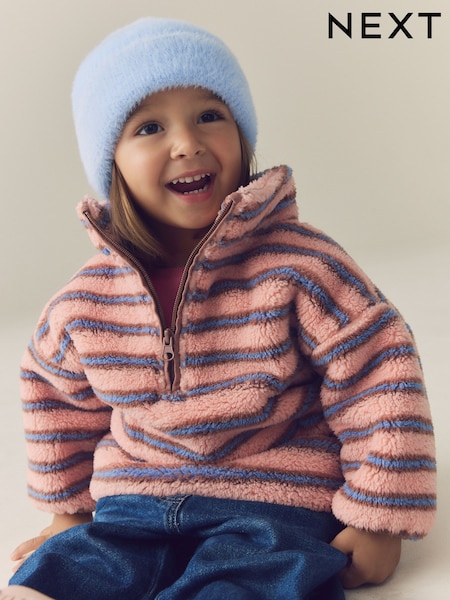 Blå Rosa Randig - Fleece med halv dragkedja (3mån–7år)