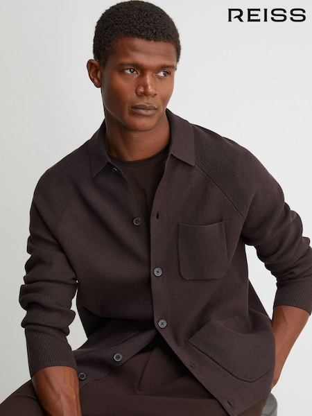 Chocolate Brown - Regular Reiss Fitzwilliam Rib-knit Detail Button-through Cardigan