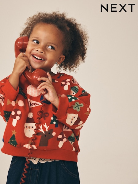 Estampado de Papá Noel Rojo Navidad - Sudadera de cuello redondo (3meses -7años)