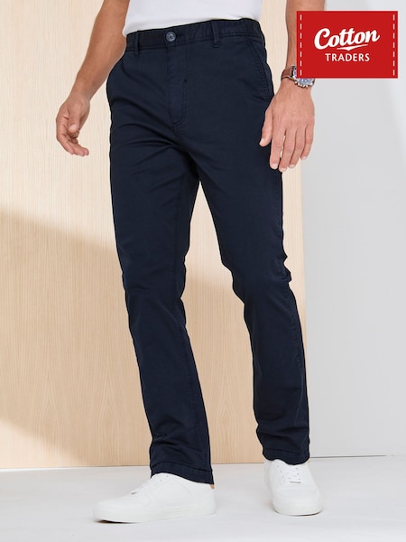Blau - Regular Cotton Traders Signature Flat Front Stretch Chino Trousers 31"