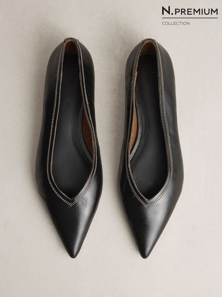 Black - N.premium Leather High Cut Pointed Flats