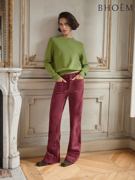Dunkelrosa - Stretch Corduroy Patch Pockets Flare Trousers