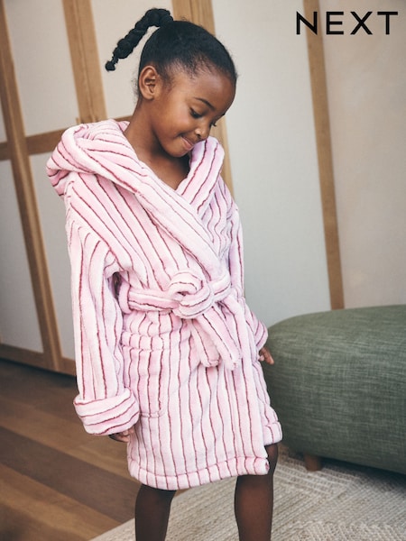 Pink/Cream Striped - Fleece Dressing Gown (9mths-16yrs)