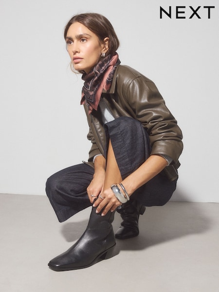 Black - Forever Comfort® Square Toe Leather Ankle Boots