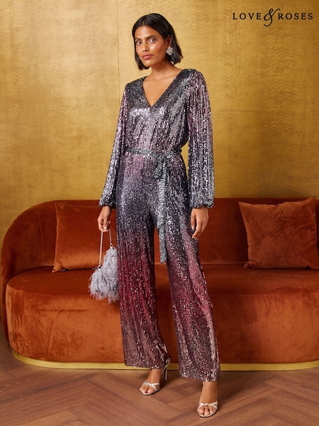 Purple - Love & Roses Ombre Sequin Jumpsuit