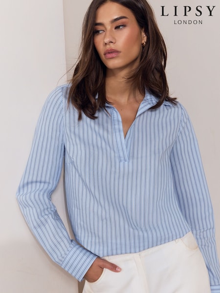 Bleu Rayure - Lipsy V-neck Poplin Shirt