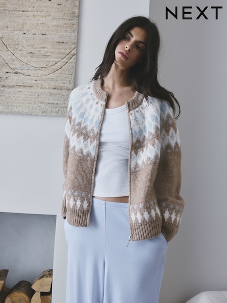 Brown Fairilse - Zip Through Knitted Cardigan