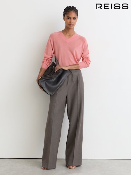 Pink - Reiss Paris Merino Wool V-neck Jumper