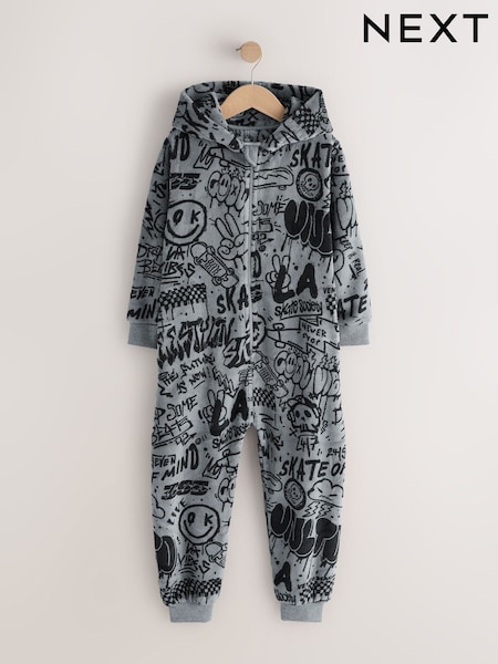 Grey/Black Gamer - Fleece All-in-one (3-16yrs)