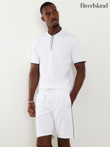 화이트 - Regular River Island Slim Fit Baseball Polo Shirt