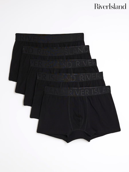Black - Regular River Island Jacquard Waistband Trunks 5 Pack