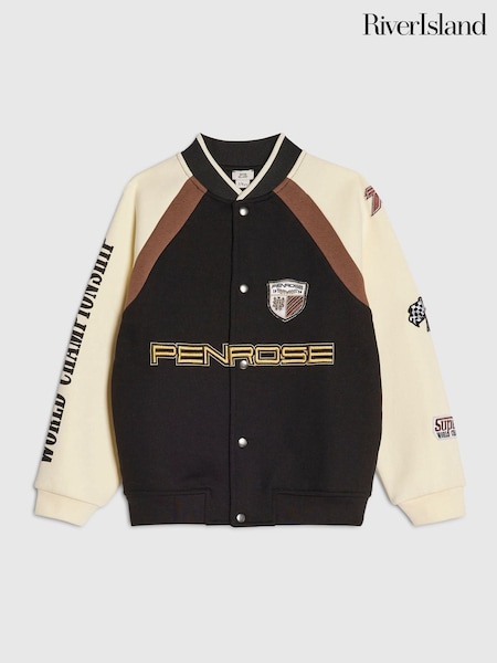 Black - River Island Penrose Badge Bomber Jacket