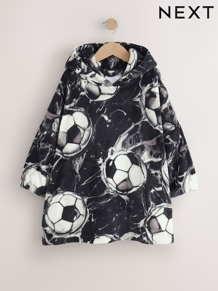 Black/White Football - Fleece Poncho (5-16yrs)