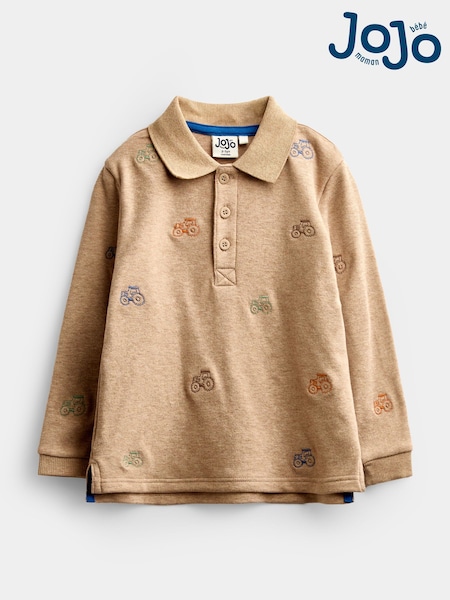 Brown Marl Tractor - Jojo Maman Bébé Embroidered Polo Shirt