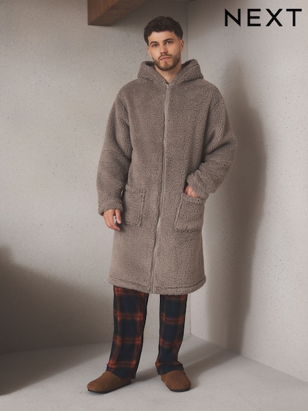 Neutral - Regular Zip Through Borg Dressing Gown