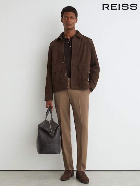 Mink Brown - Tailored Fit Reiss Found Stretch Drawstring Trousers