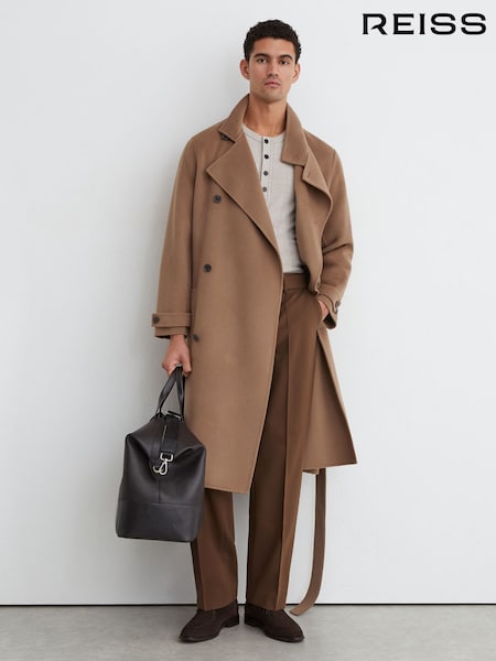 Camello marrón - Regular Reiss Selation Wool-blend Blindseam Belted Overcoat