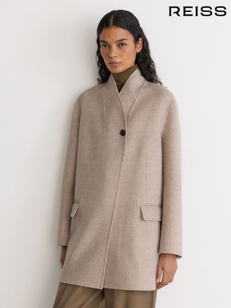 neutre - Reiss Jett Wool-blend Collarless Blind-seam Short Coat