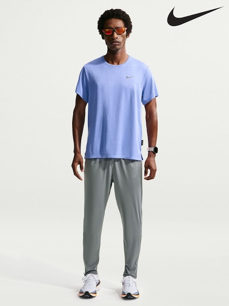 Kouřově modrá - Regular Nike Miler Dri-fit Knit Running Joggers