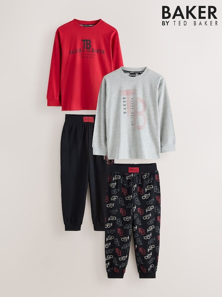 Rdeča/črna/siva melirana - Baker By Ted Baker Long Sleeve Pyjamas 2 Pack