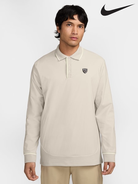 Krémová - Regular Nike Tailored Performance Long Sleeve Golf Polo Shirt