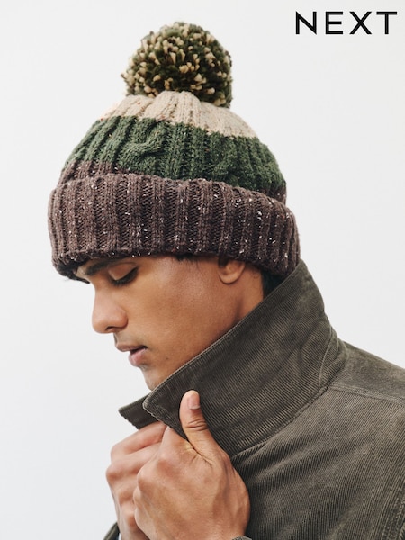 Brown/Khaki Green Stripe - Regular Thinsulate Bobble Hat