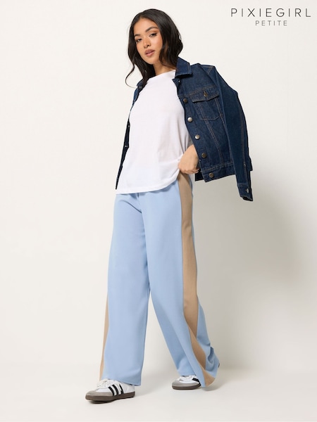 כחול  - Pixiegirl Petite Stripe Wide Leg Scuba Trousers