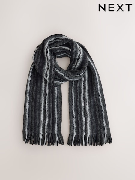 Black/Grey - Regular Stripe Knitted Scarf