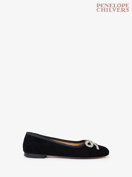 Black - Penelope Chilvers Beau Suede Bow Detail Ballerina Shoes