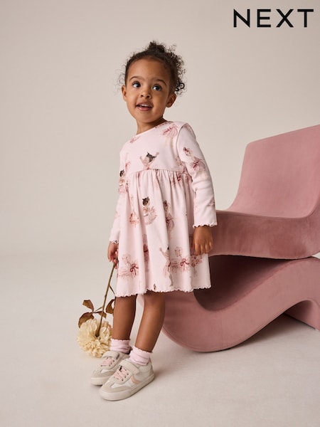 Pink - Long Sleeve Ribbed Dress (3mths-7yrs)