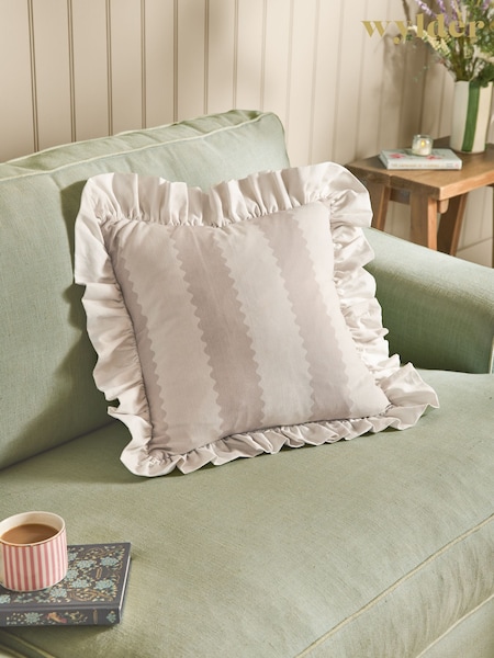 Wylder Birdie Stripe Ruffle Fibre Filled Cushion 45x45cm