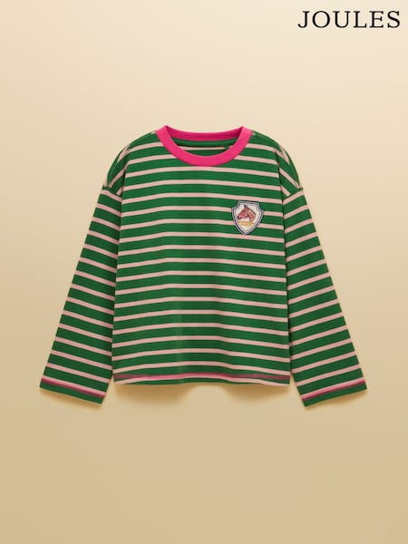 Rosa Grün - Joules Girls' Mila Long Sleeve Stripe Boxy Top
