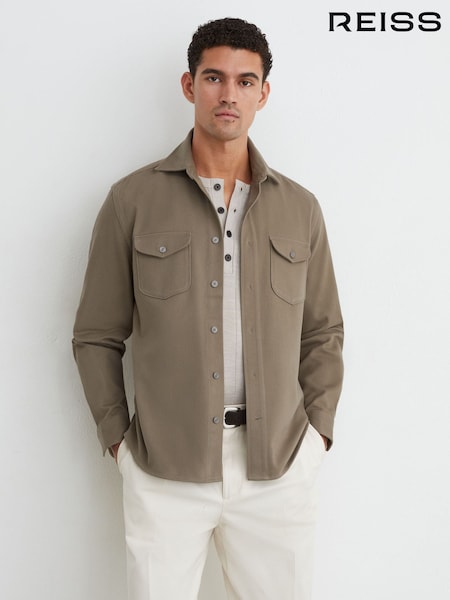 Soft Sage - Regular Reiss Astra Cotton-twill Twin-pocket Regular --fit Shirt