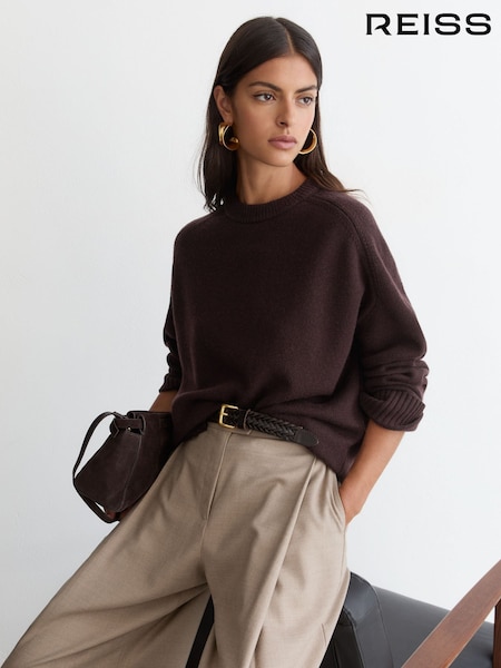 عنّابي - Reiss Riley Wool-cashmere Crew-neck Raglan Jumper