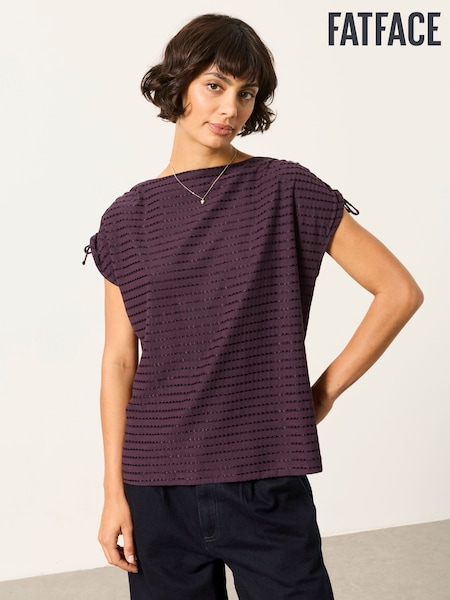 Dark Purple - Fatface Gathered Shoulder Detail Top