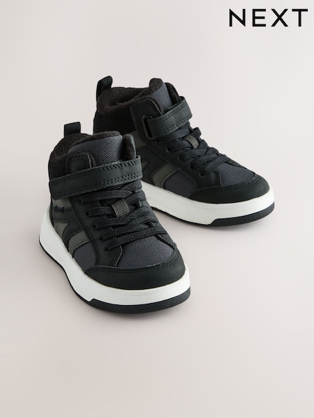 Black - Touch Fastening Elastic Lace Hi-top Trainers