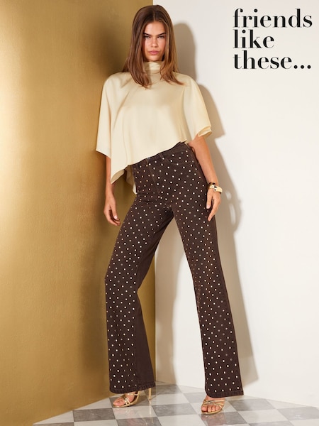 Chocolate Brown - Friends Like These Mirror Embellished Everyday Wide Leg Jeans